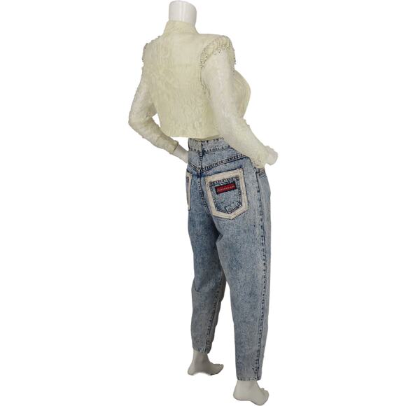80s Vintage Acid Wash Mom Rocker Grunge High Waisted Glam Rock Denim Jeans 26 - Picture 7 of 11